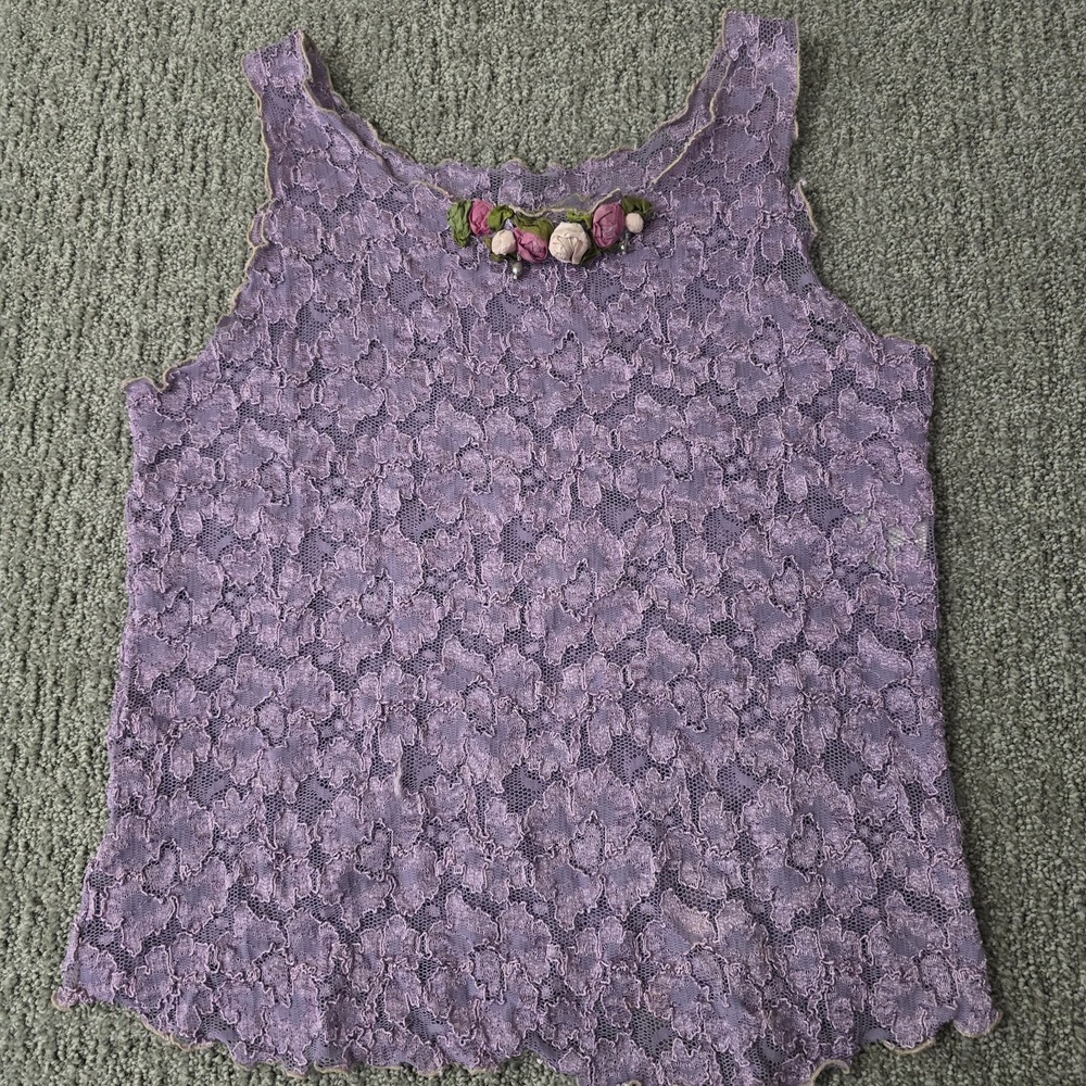 Robin Kaplan 2 Purple Lace Floral Applique Tank Top Fairycore Lagenlook